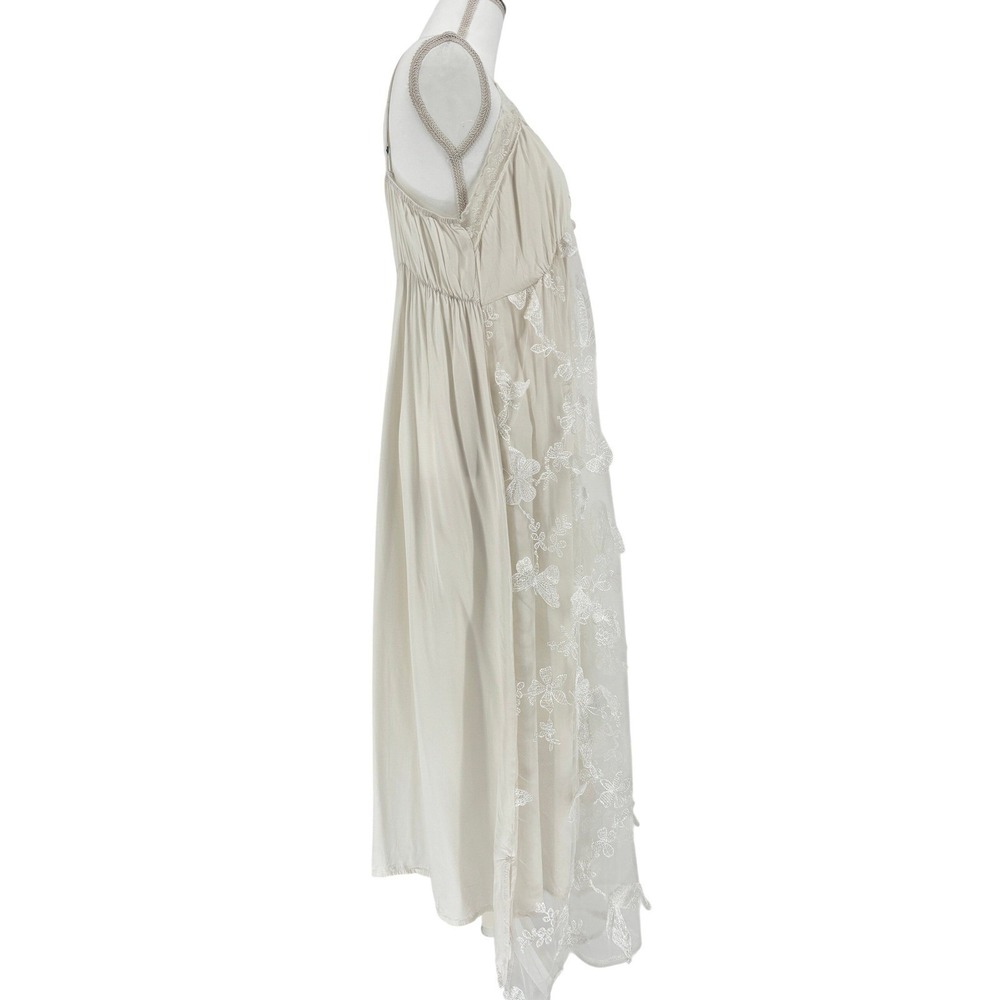 Whimsical Butterfly 3D Embroidered Hi-Low Slip Dress Ivory XL Boho Cottage Fairy - Picture 5 of 16